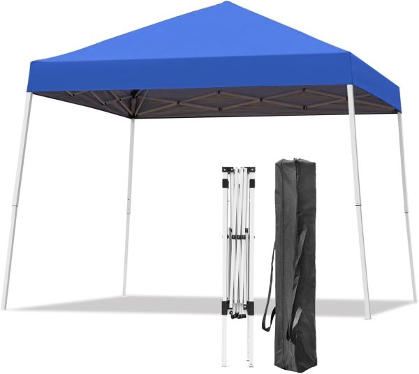 Canopy Tent, 10X10 FT Pop Up Canopy Outdoor Instant Tent Slant Legs with Carrying Bag, Portable Gazebo Shelter for Patio Deck Garden and Beach - 8X8 FT Canopy Cover (Blue)