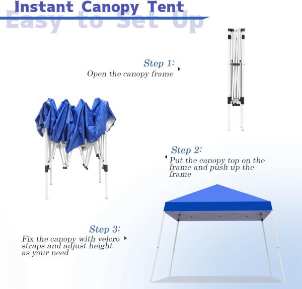 Canopy Tent, 10X10 FT Pop Up Canopy Outdoor Instant Tent Slant Legs with Carrying Bag, Portable Gazebo Shelter for Patio Deck Garden and Beach - 8X8 FT Canopy Cover (Blue) - Image 3