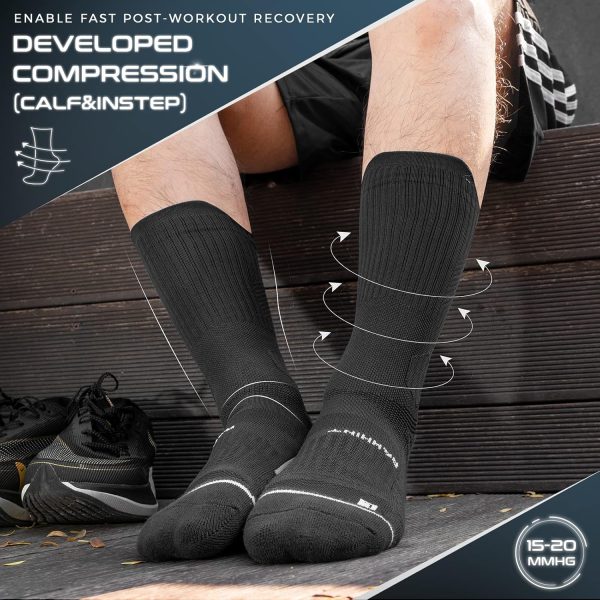 Compression Running Socks 3 Pairs, Cushion Crew Socks, Anti-Blister Moisture Wicking Athletic Hiking Basketball Socks - Image 4