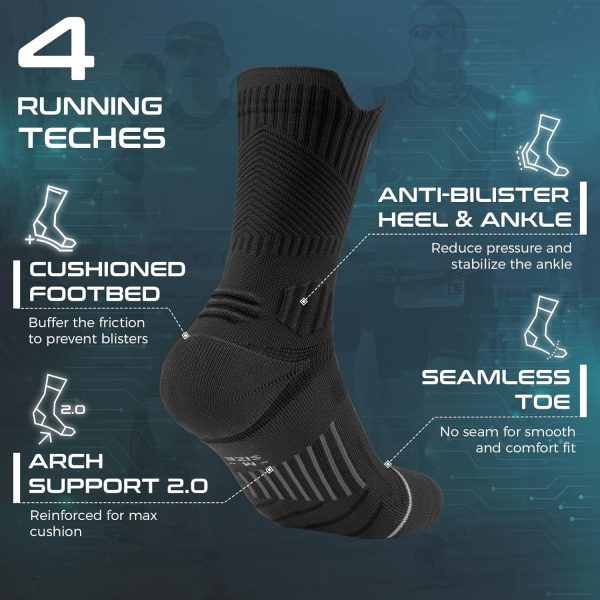 Compression Running Socks 3 Pairs, Cushion Crew Socks, Anti-Blister Moisture Wicking Athletic Hiking Basketball Socks - Image 5