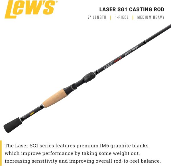 Lew's Laser SG1 Casting Fishing Rod, IM6 Graphite Blank, Stainless Steel Guides, Split-Grip Cork Handle, Black - Image 2