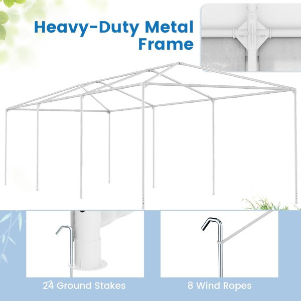 Tangkula 10x30 Ft Heavy Duty Party Tent, Large White Event Tent with 6 Sidewalls & 2 Zippered Door, Outdoor Wedding Tent with Stakes & Ropes for Patio, Backyard, Parties - Image 4